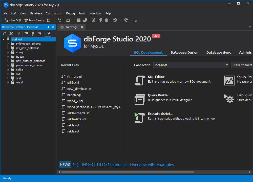 محیط برنامه dbForge Studio