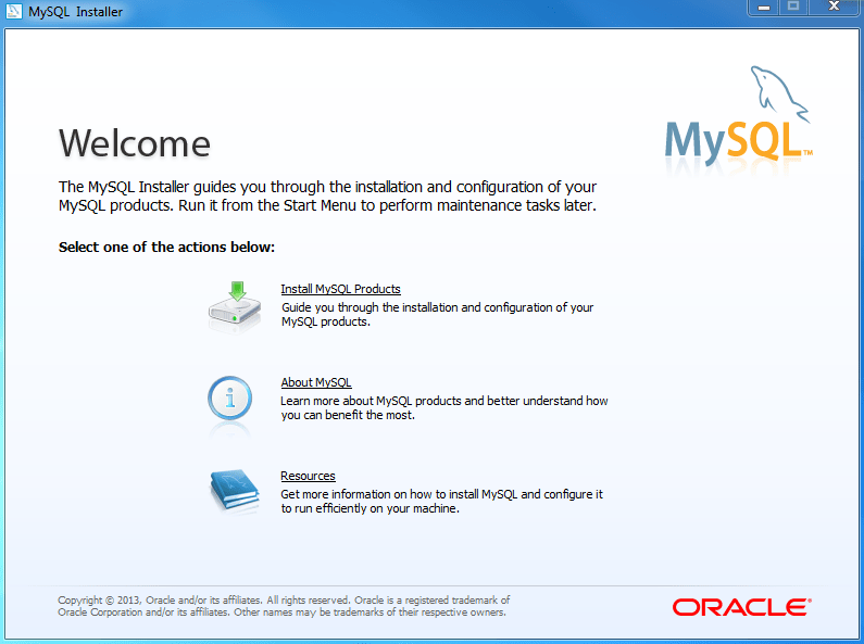 صفحه خوشامد گویی نصب MySQL